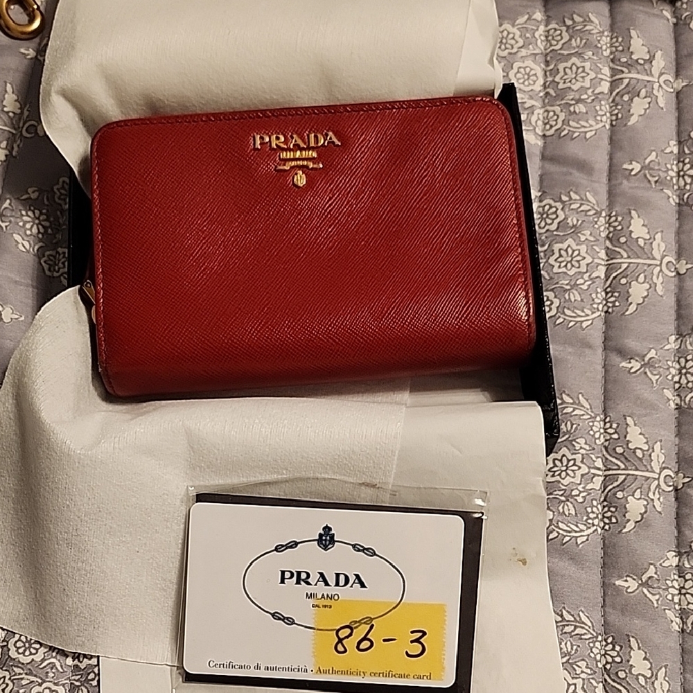 Prada Red Saffiano Leather Wallet